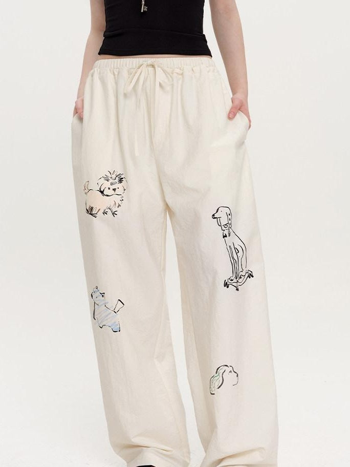 fano Lightweight Nylon Blend Korean Commuter Wide Leg Waist Zip Fly Sweatpants