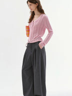 fano Soft Bubblegum Pink Slim Korean V-neck Long Sleeve Women Acrylic Sweaters