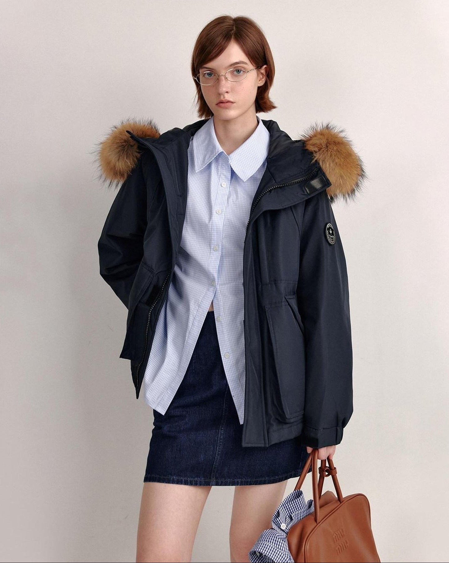 fano 90 Percent White Duck Down Detachable Hood Straight Short Navy Down Jackets