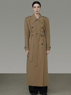 unspoken Double Breasted Straight Minimalist Office Tea Brown Longline Women Trench Coats