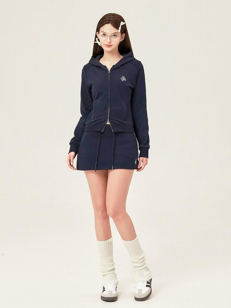 ikyou Sleek Slim Fit Zip Up Patchwork Pockets Commuter Cotton Lined Hoodie