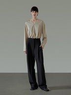 unspoken Skin Friendly Breathable Minimal Loose V-neck Longsleeve Women Champagne Blouses
