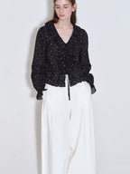 fano Shape Retaining Lyocell Korean Slim Fit V-neck Long Sleeve Polka Dot Blouses