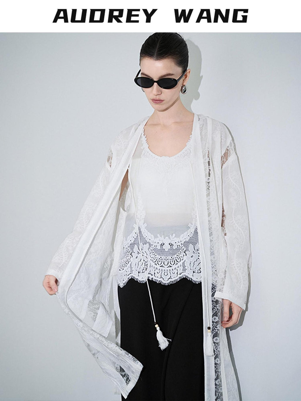 audreyyang Lightweight Breathable Loose Fringe Mid Length Women Cotton Solid Cardigans