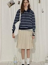 Lofi choose High Waist Vintage Pleated A Line Girly Office Apricot Polyester Midi Skirts