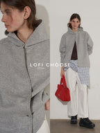 Lofi choose Soft Cotton Blend Loose Fit Button Front Commuter Grey Oversized Hoodie
