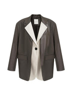 unspoken Soft Viscose Blazer Collar Relaxed Fit Commuter Women Brown Leather Jackets