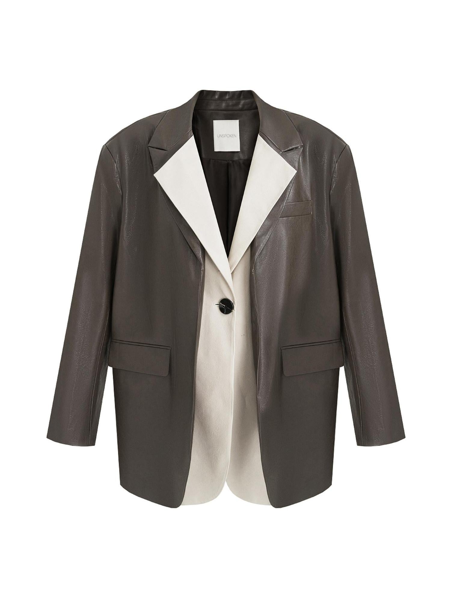 unspoken Soft Viscose Blazer Collar Relaxed Fit Commuter Women Brown Leather Jackets