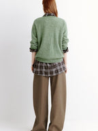 fano Soft Wool Cashmere Blend Relaxed Fit Crew Neck Women Knit Pullover Sweaters