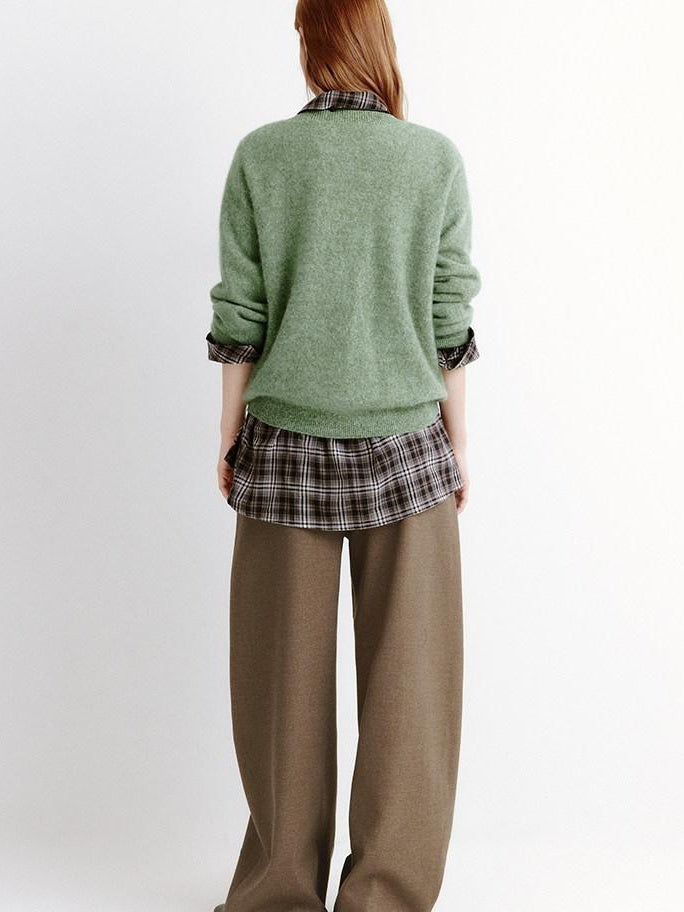 fano Soft Wool Cashmere Blend Relaxed Fit Crew Neck Women Knit Pullover Sweaters