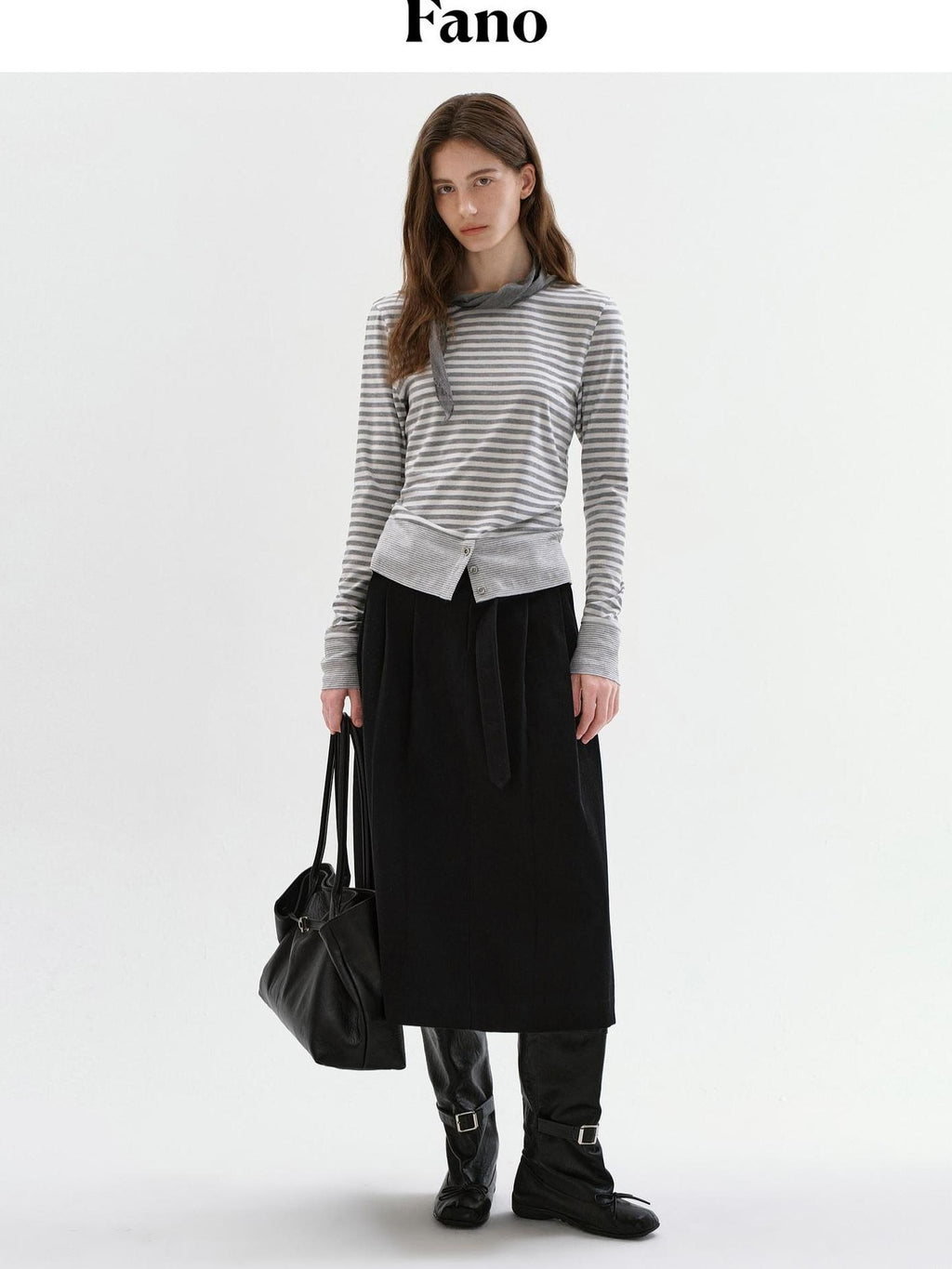 fano Shape Retaining High Waist Pleated A Line Casual Women Cotton Maxi Skirts