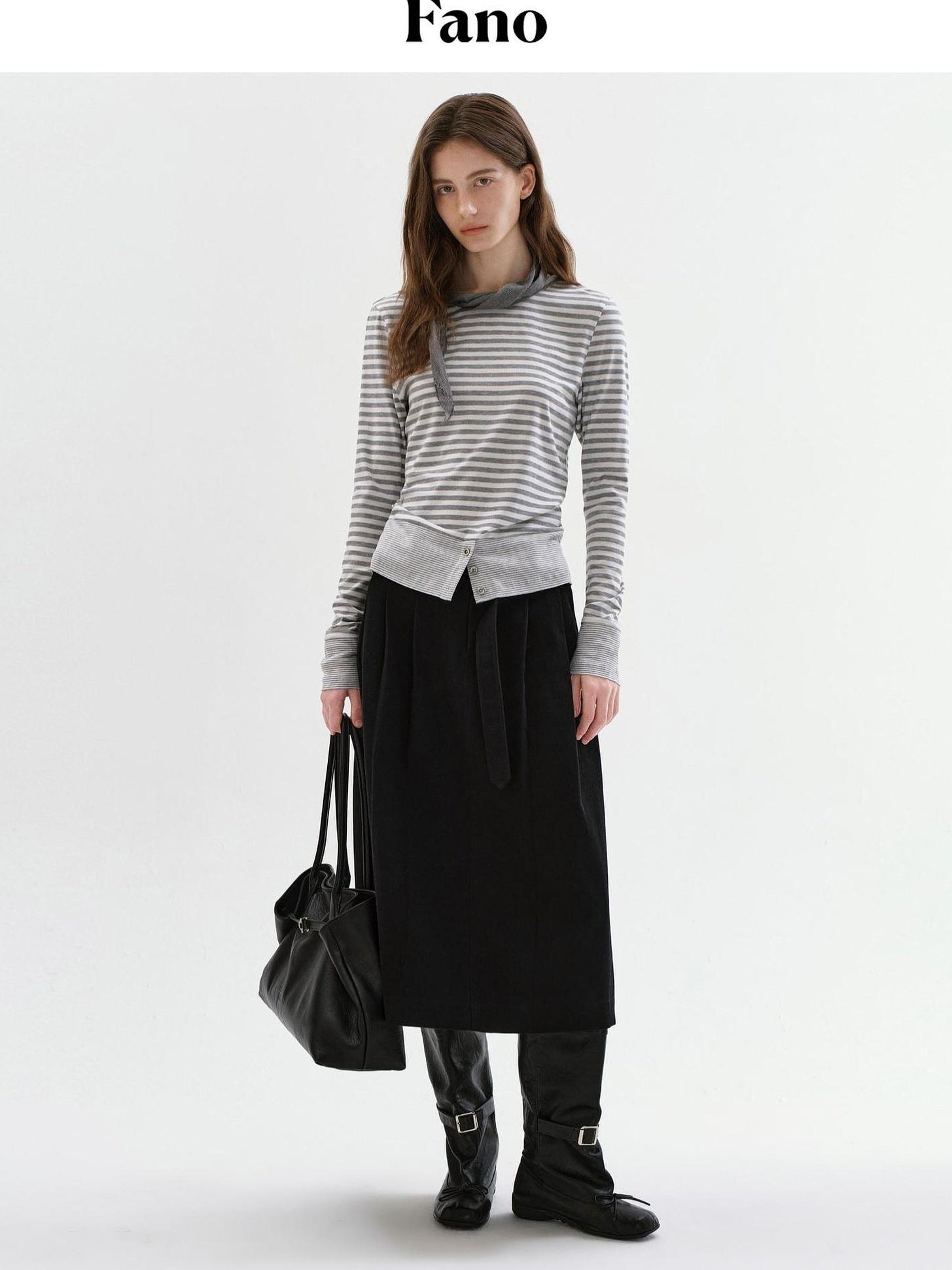 fano Shape Retaining High Waist Pleated A Line Casual Women Cotton Maxi Skirts