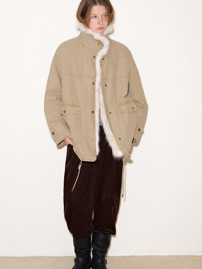 fano 90% White Duck Down Warm Korean Straight Washed Khaki Stand Collar Down Jackets