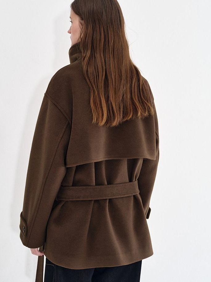 fano Brown Double Breasted Korean Notched Lapel Midlength Office For Women Long Coats