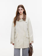 ikyou Insulated Cotton Pocketed Midlength Korean Commuter Light Khaki Down Jackets