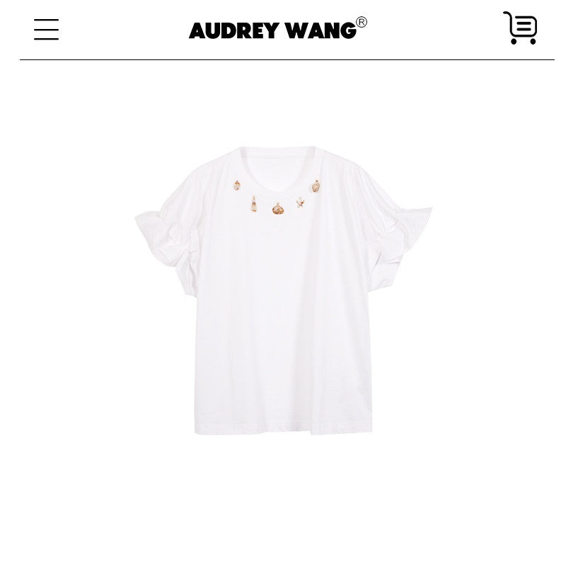 audreyyang_Pure_Cotton_Loose_Fit_Casual_Round_Neck_Women_White_Navy_Short_Sleeve_T-Shirts_MISSTT