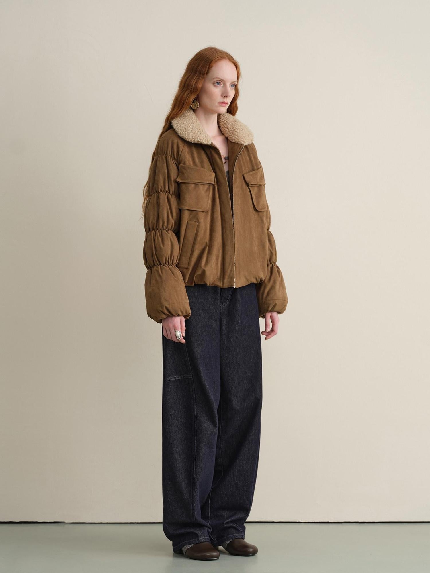 someonesometimes Thick Insulated Casual Loose Lantern Sleeves Women Zip Front Puffer Jackets