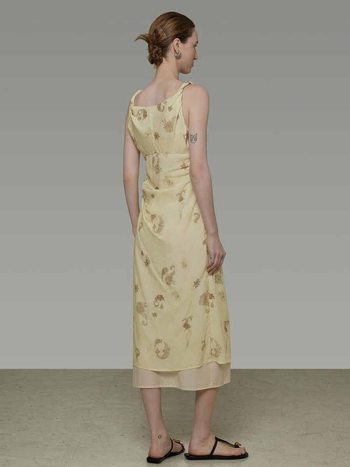 unspoken Office Minimalist Floral Cami A Line Natural Waist Tencel Maxi Dresses