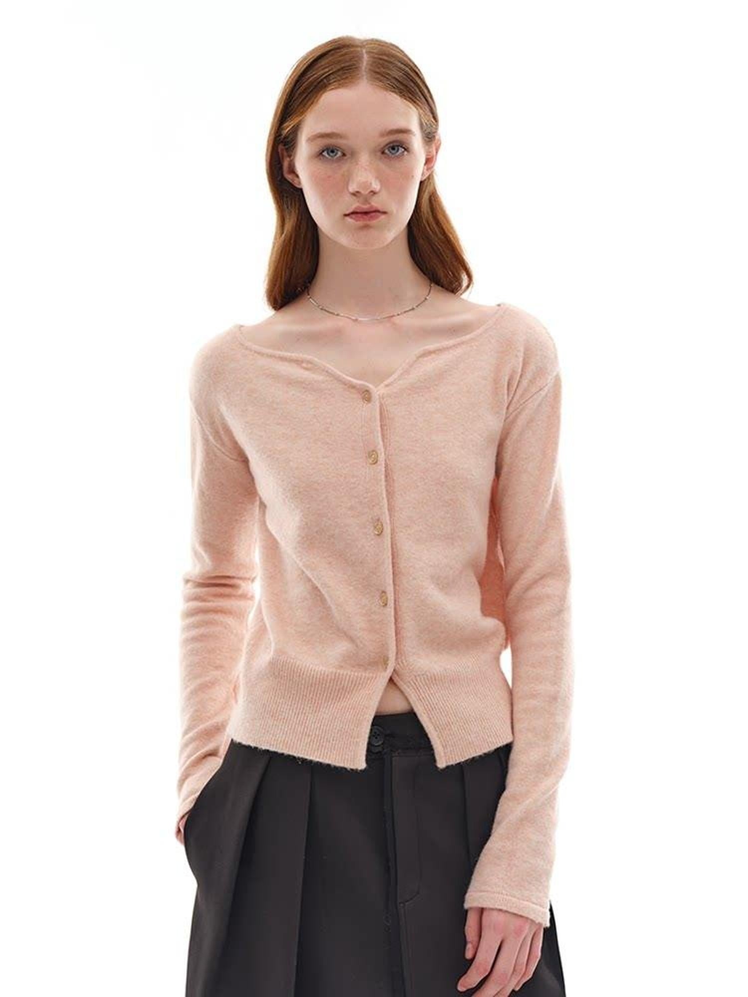 someonesometimes Soft Pink Cozy Wool Button V-neck Loose Fit Unisex Knit Cardigans