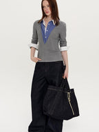 fano Spacious Open Top Casual Minimalist Denim Blue Everyday Women Tote Bags