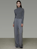 unspoken Breathable High Rise Tie Waist Office Solid Light Gray Poly Blend Wide Leg Pants