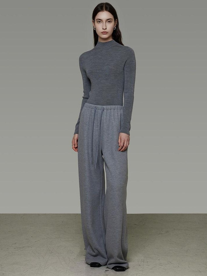 unspoken Breathable High Rise Tie Waist Office Solid Light Gray Poly Blend Wide Leg Pants