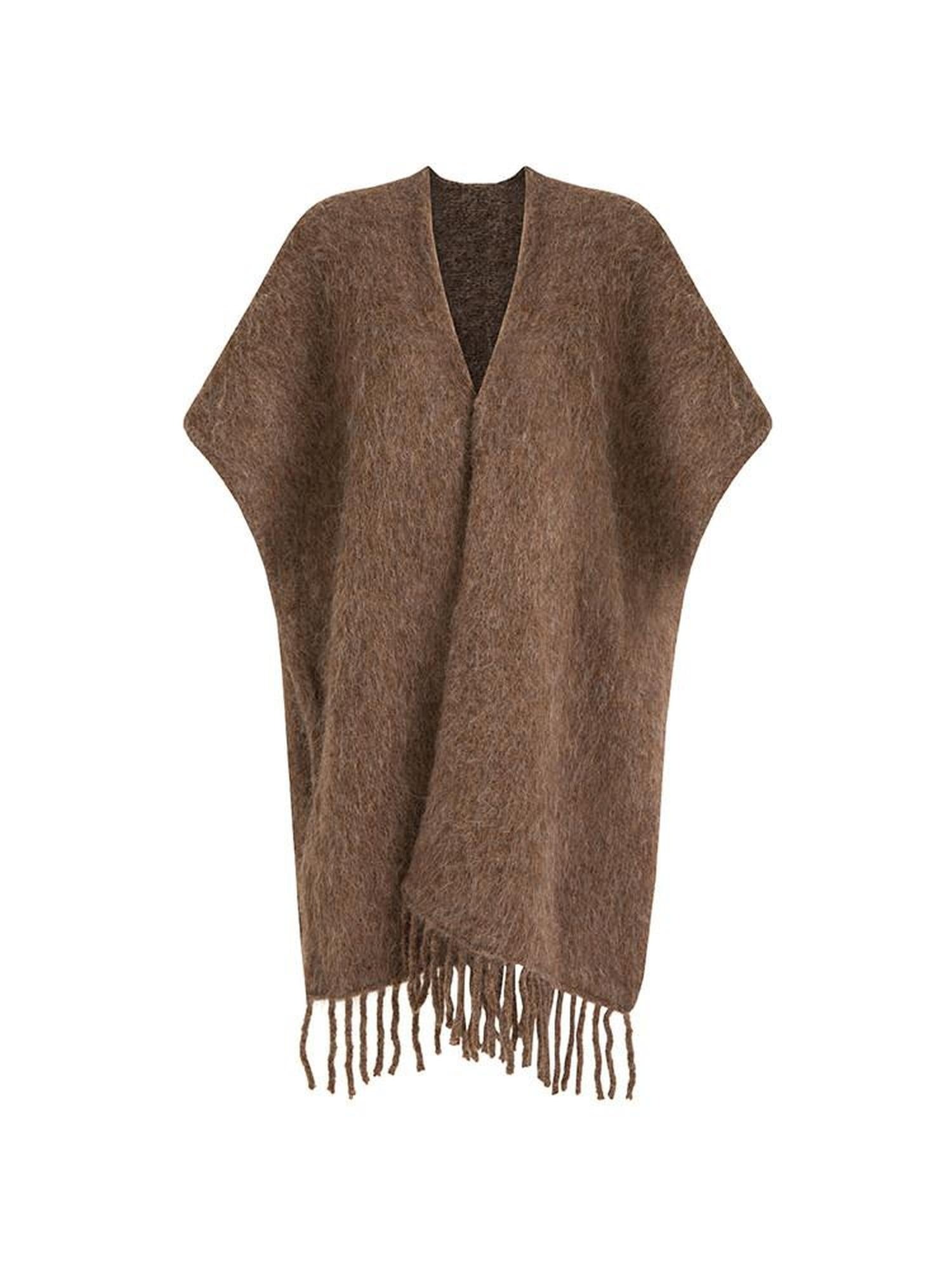 unspoken Cozy Warm Acrylic Fringe Shawl Rectangular Solid Brown Women Fashion Scarves
