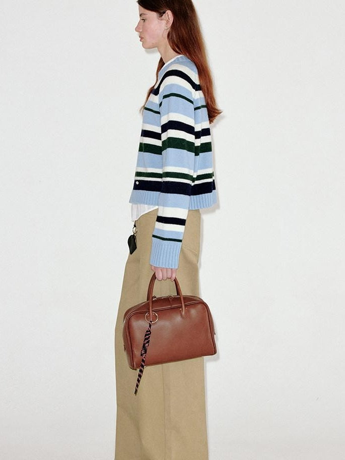 fano Thermal Warm Loose Fit Striped Crewneck Long Sleeve Women Commuter Sweaters