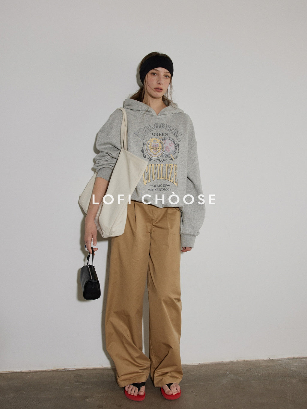 Lofi choose Soft Cotton Blend Oversized Commuter Style Casual Pullover Grey Hoodie