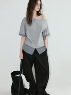 fano Cotton Blend Loose Korean Women Half Sleeve Bardot Off Shoulder Crop Tops