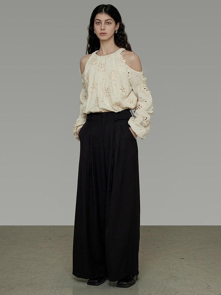unspoken Breathable Skin Friendly Embroidered Loose Round Neck Long Sleeve Office Blouses