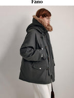 fano 90Pc White Duck Down Commuter Midlength Removable Hood Moss Green Down Jackets