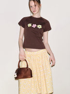 fano Slim Cotton Floral Office Chic Women Round Neck Long Sleeve Crop Tops