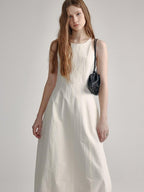High Waist Sleeveless Minimalist Office A Line Cotton Blend Maxi Dresses