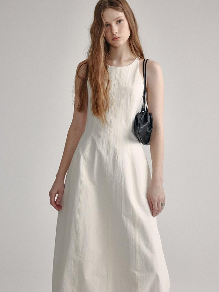 High Waist Sleeveless Minimalist Office A Line Cotton Blend Maxi Dresses