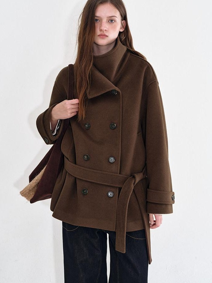 fano Brown Double Breasted Korean Notched Lapel Midlength Office For Women Long Coats