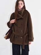fano Brown Double Breasted Korean Notched Lapel Midlength Office For Women Long Coats