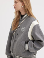 fano Embroidered Relaxed Fit Commuter Colorblock Crew Neck Women Bomber Jackets
