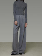 unspoken Breathable High Rise Tie Waist Office Solid Light Gray Poly Blend Wide Leg Pants