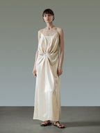 unspoken Satin Minimal V-neck Camisole Natural Waist City Commuter Women Maxi Dresses