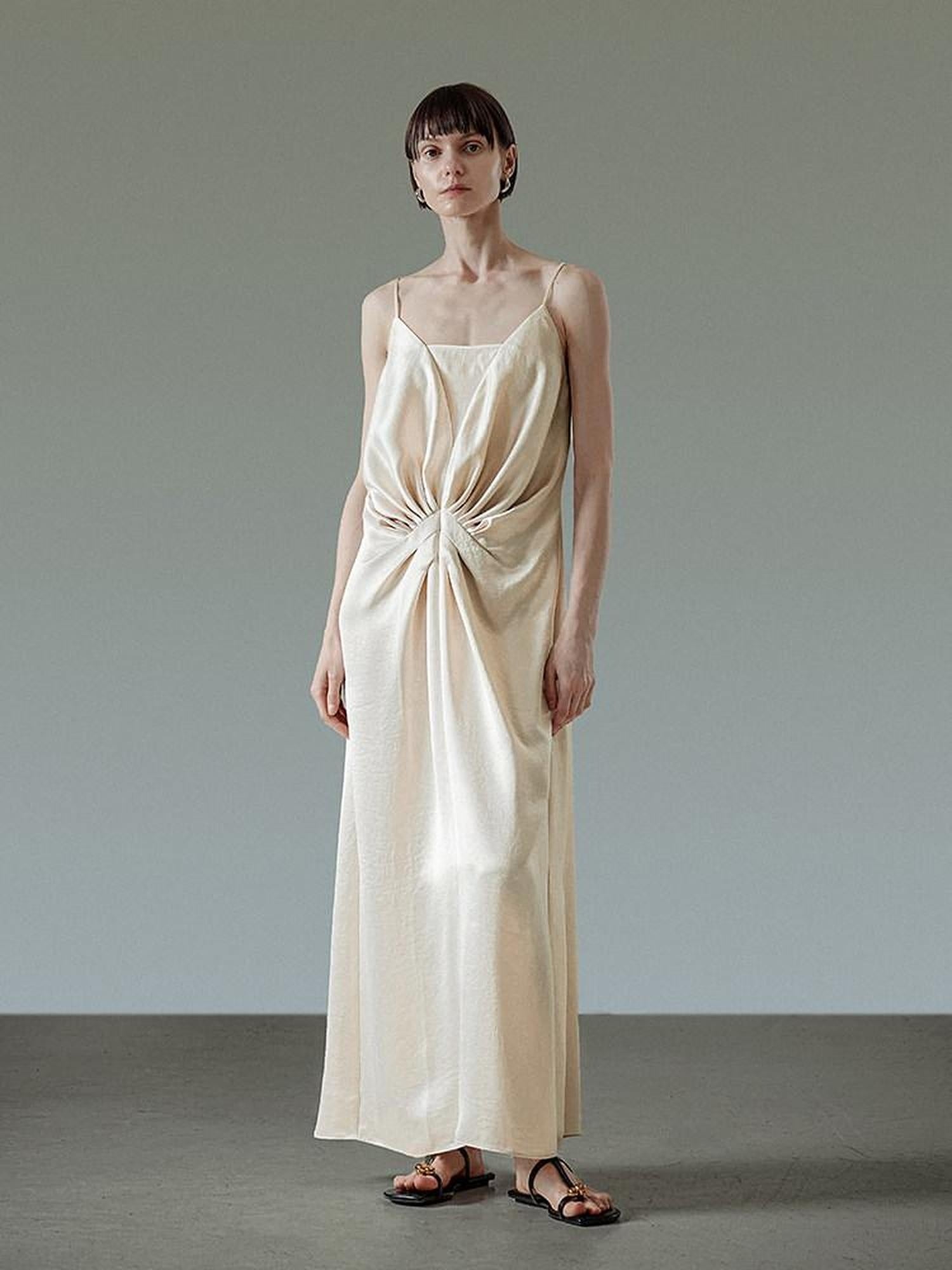 unspoken Satin Minimal V-neck Camisole Natural Waist City Commuter Women Maxi Dresses