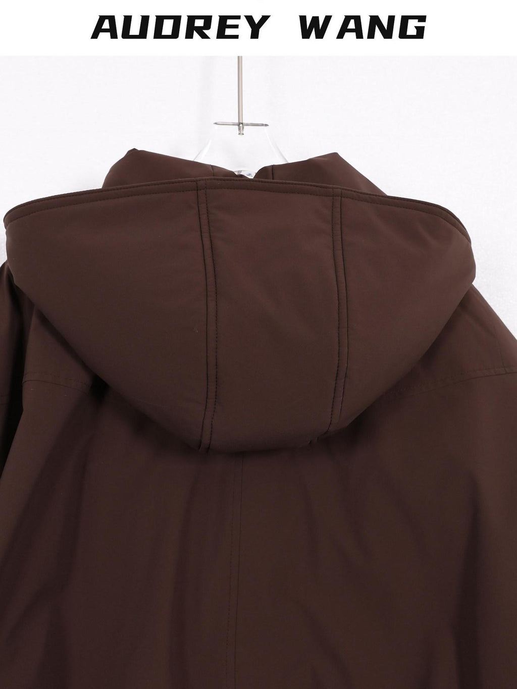 audreyyang Warm 90% White Duck Down Zip Loose Fit Detachable Hood Burgundy Brown Hoodie
