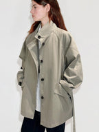 fano Pure Cotton Loose Korean Commuter Single Breasted Women Khaki Grey Trench Coats