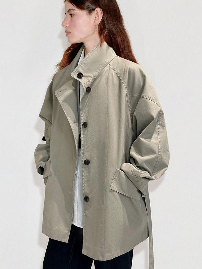 fano Pure Cotton Loose Korean Commuter Single Breasted Women Khaki Grey Trench Coats