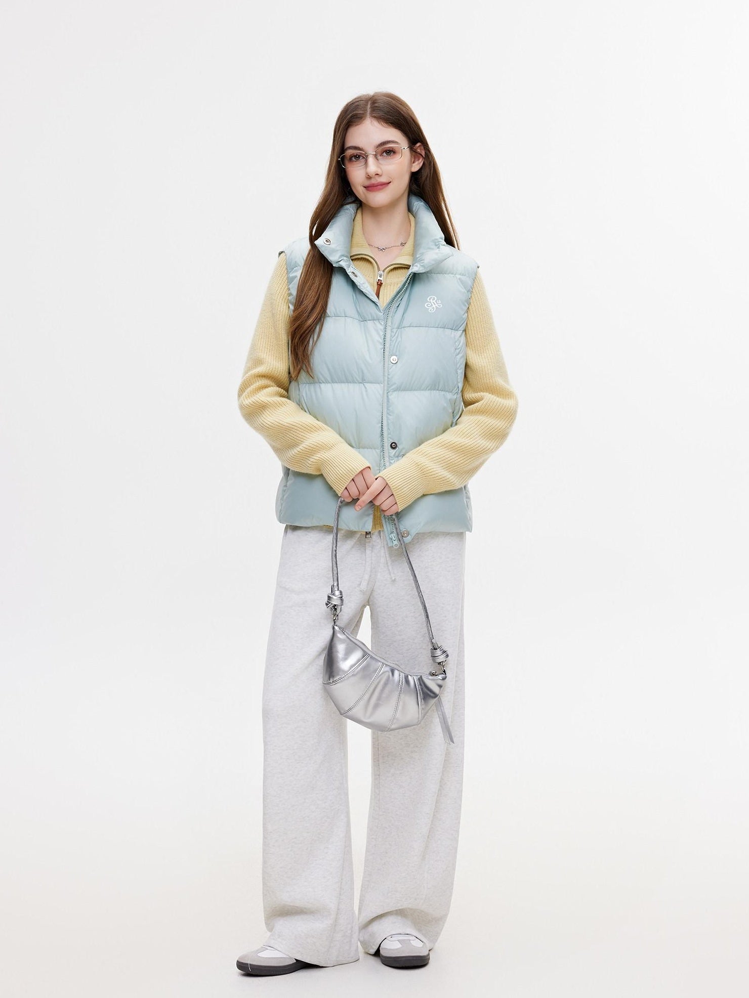 ikyou Warm Thick Sleeveless Stand Collar Straight Commuter Sky Blue Puffer Jackets