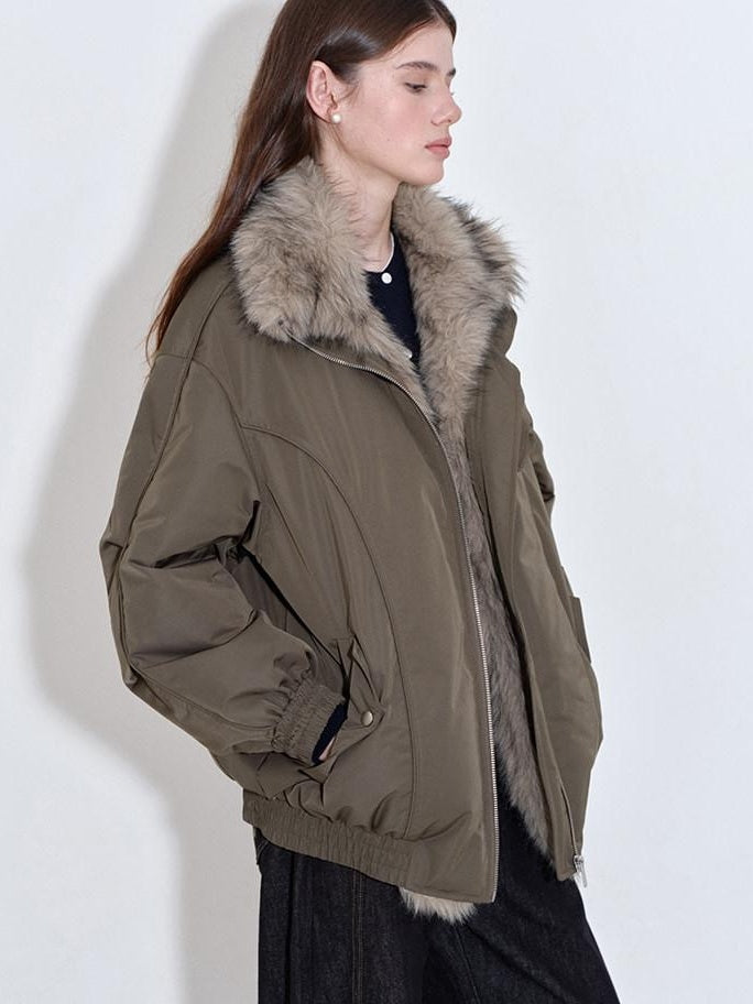 fano High Fill White Duck Down Warm Straight Fur Collar Women Army Green Down Jackets