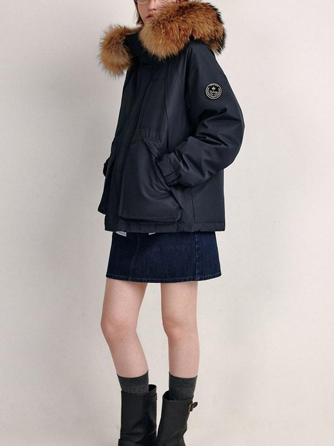fano 90 Percent White Duck Down Detachable Hood Straight Short Navy Down Jackets