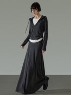 unspoken Soft Viscose Two Piece Hooded Zip Up Loose Minimal Female Deep Gray Lounge Sets