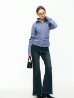 ikyou Embroidered Striped Slim Fit Commuter Long Sleeve Collared Cotton Shirts