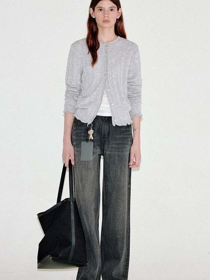 fano Washed Vintage Cotton Mid Rise Nonstretch Youth Charcoal Straight Leg Jeans
